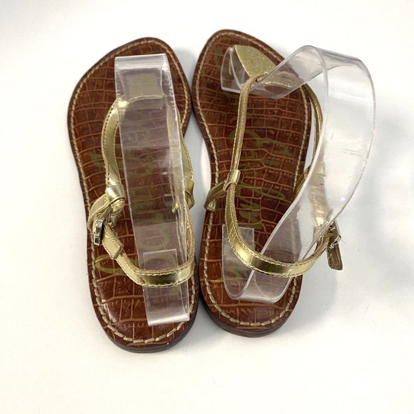 Sam Edelman Gigi T Strap Flat Sandal Gold Glitter Metallic Thong Ankle S… - Picture 5 of 7